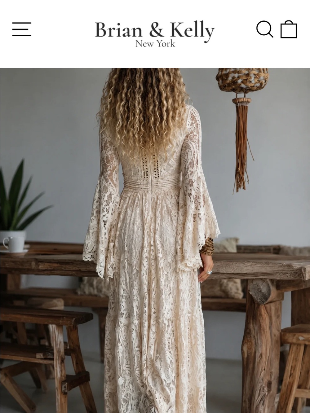 Cream Lace Bohemian/Renaissance Maxi Dress with Bell Sleeves - Picture 2 of 11